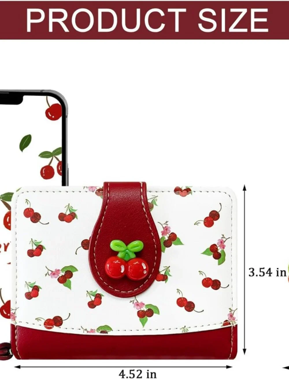 NEW Fruit Cherry‎ Print Wallet Card Slots Small Wallet w Zipper Coin Pouch